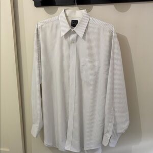 Jos. A. Bank Classic White & Light Gray Stripe Men's Dress Shirt - Size 16.5-35